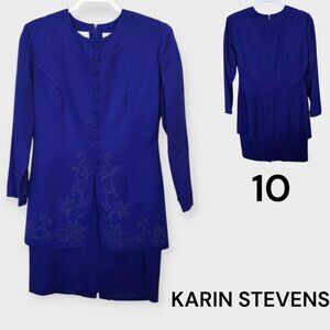 Vintage Karin Stevens Royal Blue Lined Embroided Womens Dress Womens 10